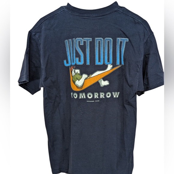 Vintage Y2K Big Dogs Just Do It Later Parody T Shirt 2001 Navy Blue size S/M